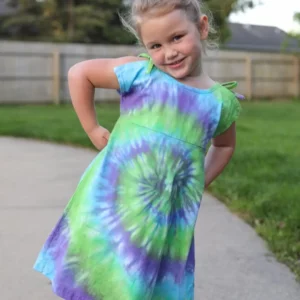 Tie Dye Girl's Shoulder Slit Dress