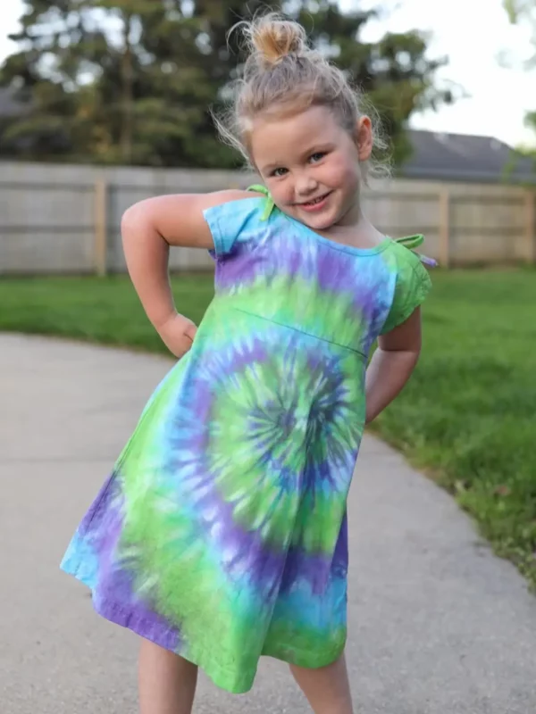 Tie Dye Girl's Shoulder Slit Dress